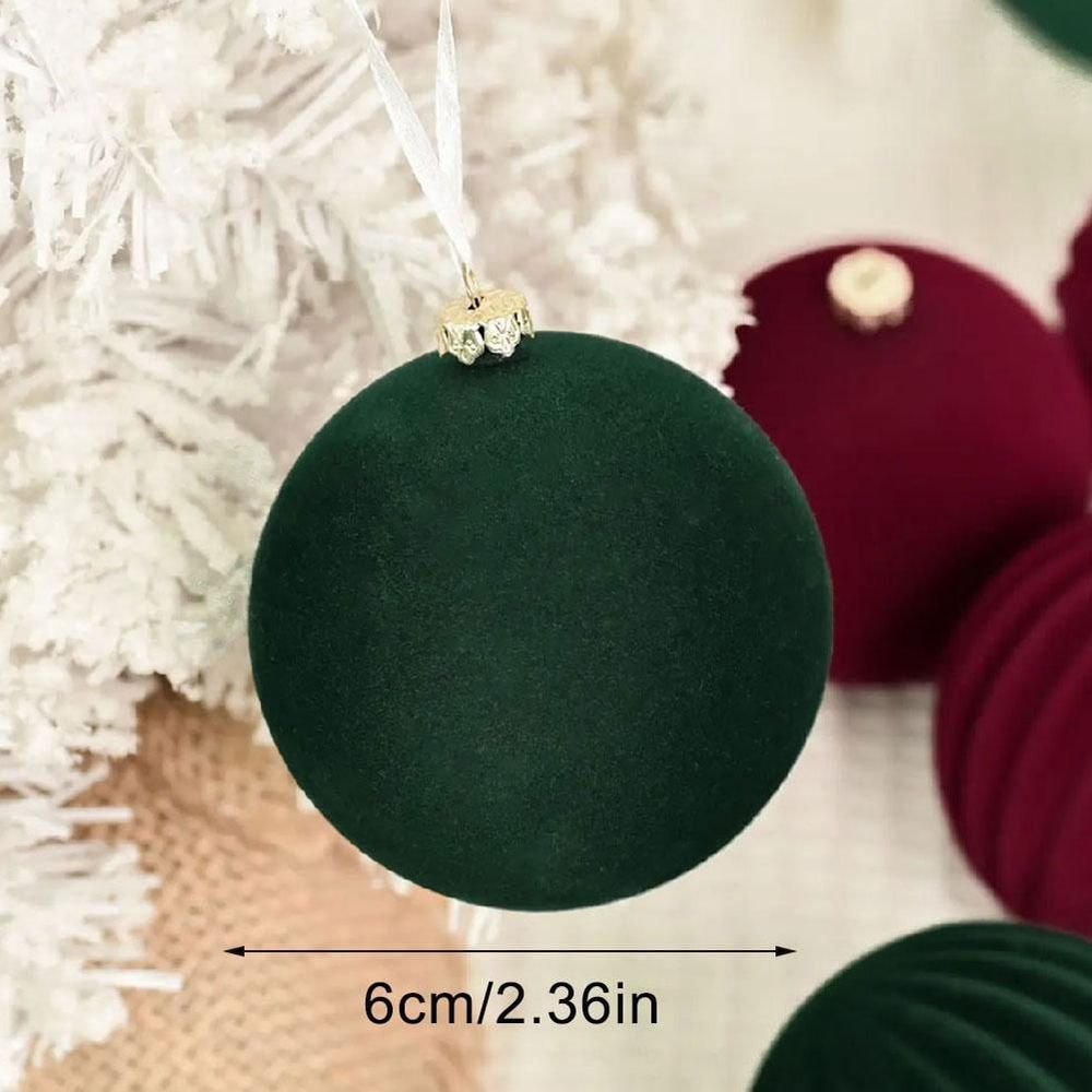 Flocking Red Glitter Ornaments Ball Christmas Ball Dark Christmas Ornaments Sets Velvet Red Christmas Balls Ornaments Christmas Ball Christmas Tree Decoration 12pcs