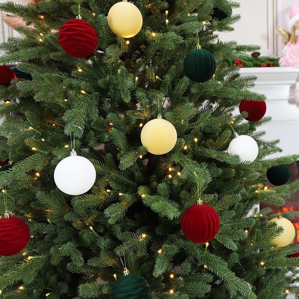 Flocking Red Glitter Ornaments Ball Christmas Ball Dark Christmas Ornaments Sets Velvet Red Christmas Balls Ornaments Christmas Ball Christmas Tree Decoration 12pcs