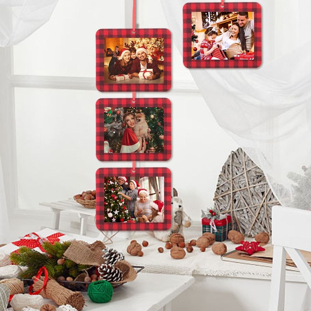 12-Pack Photo Frame Hanging Ornaments Christmas Decorations for Kids, Office, Home Holiday Decor