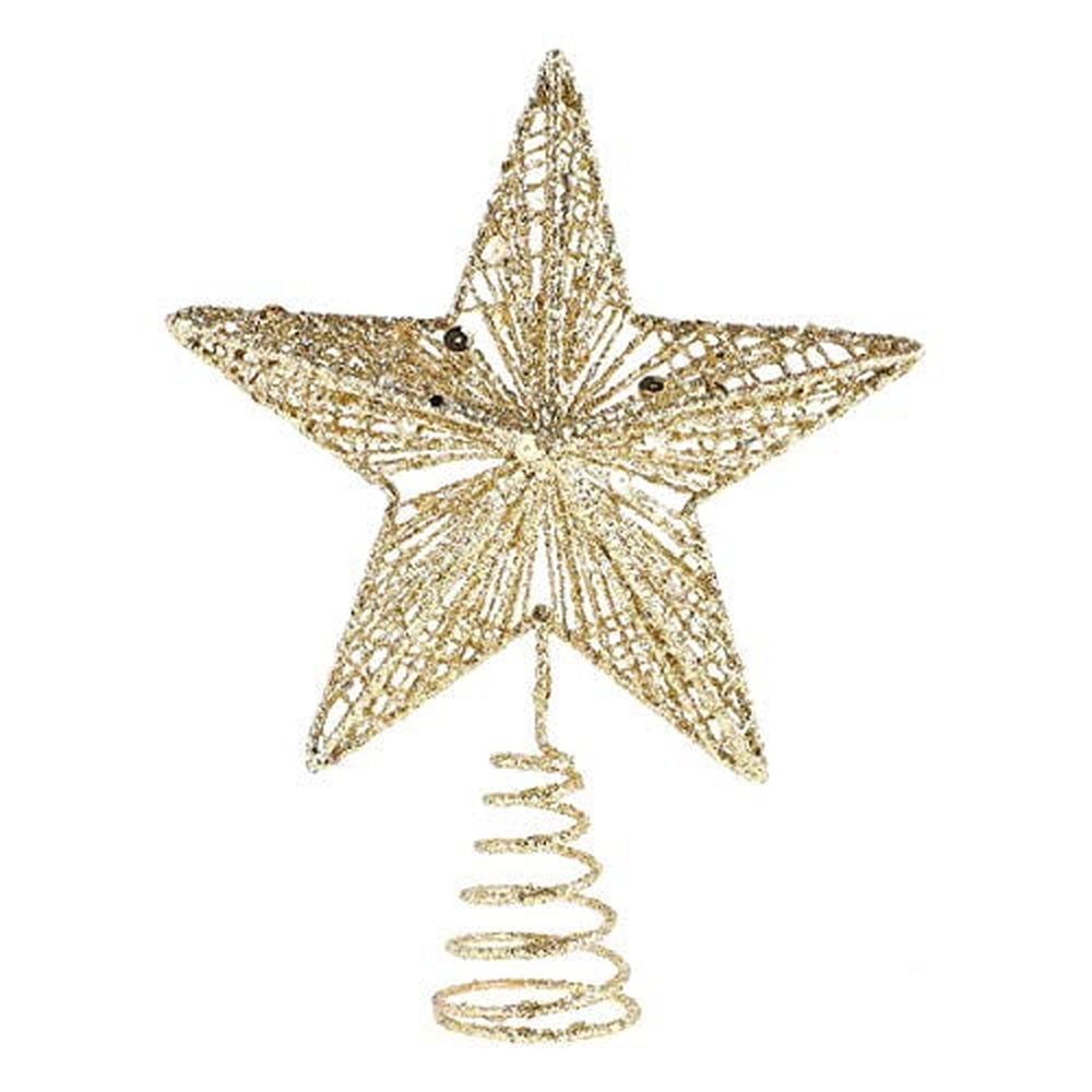 Christmas Tree Topper -Xmas Glitter Hollow Star Treetop Topper,Metal Glittered Christmas Tree Topper Wire Star Treetop Sparkle for Christmas Tree Ornament Indoor New Year Holiday Party