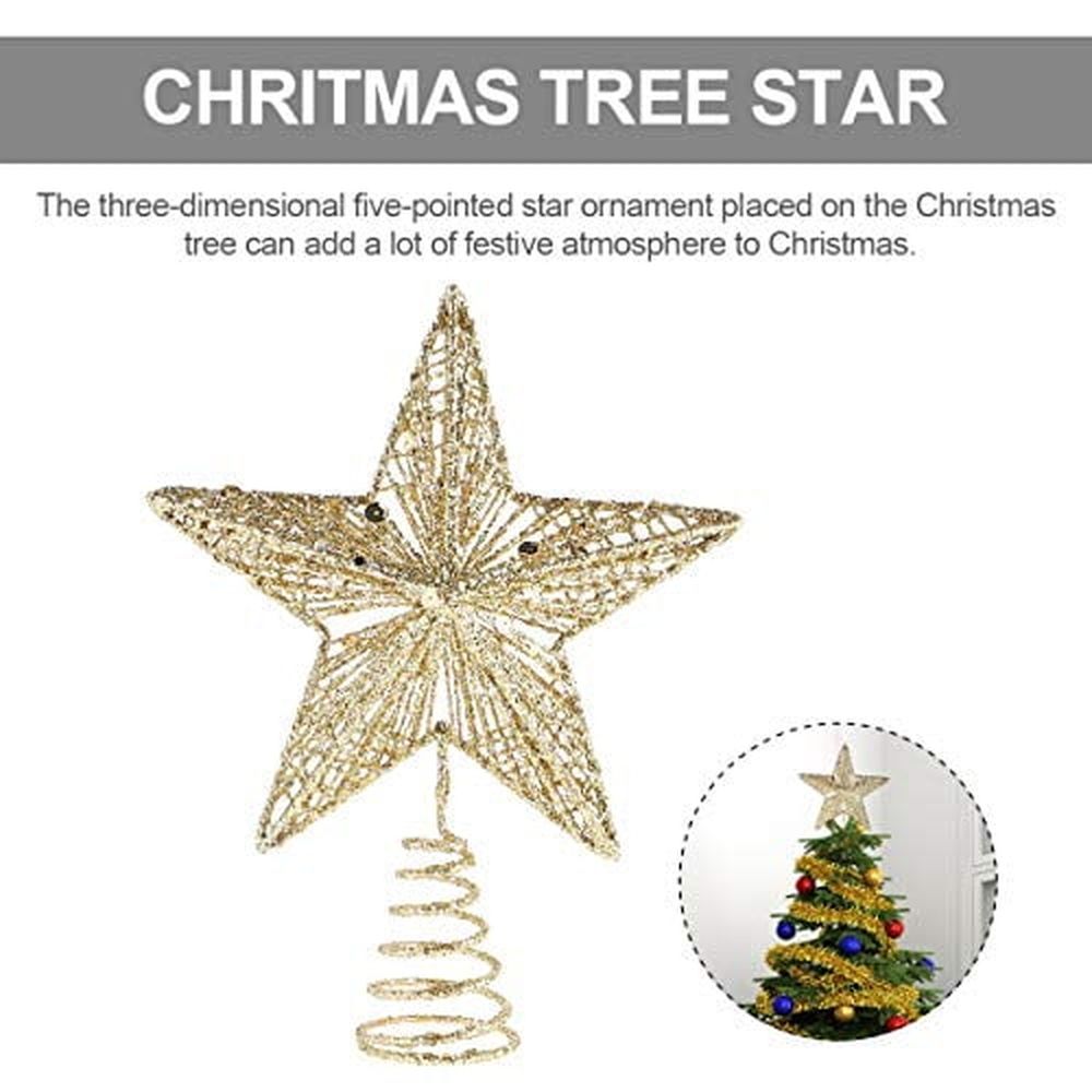 Christmas Tree Topper -Xmas Glitter Hollow Star Treetop Topper,Metal Glittered Christmas Tree Topper Wire Star Treetop Sparkle for Christmas Tree Ornament Indoor New Year Holiday Party