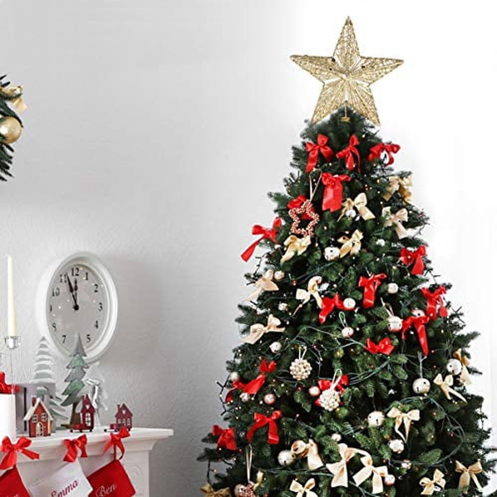 Christmas Tree Topper -Xmas Glitter Hollow Star Treetop Topper,Metal Glittered Christmas Tree Topper Wire Star Treetop Sparkle for Christmas Tree Ornament Indoor New Year Holiday Party