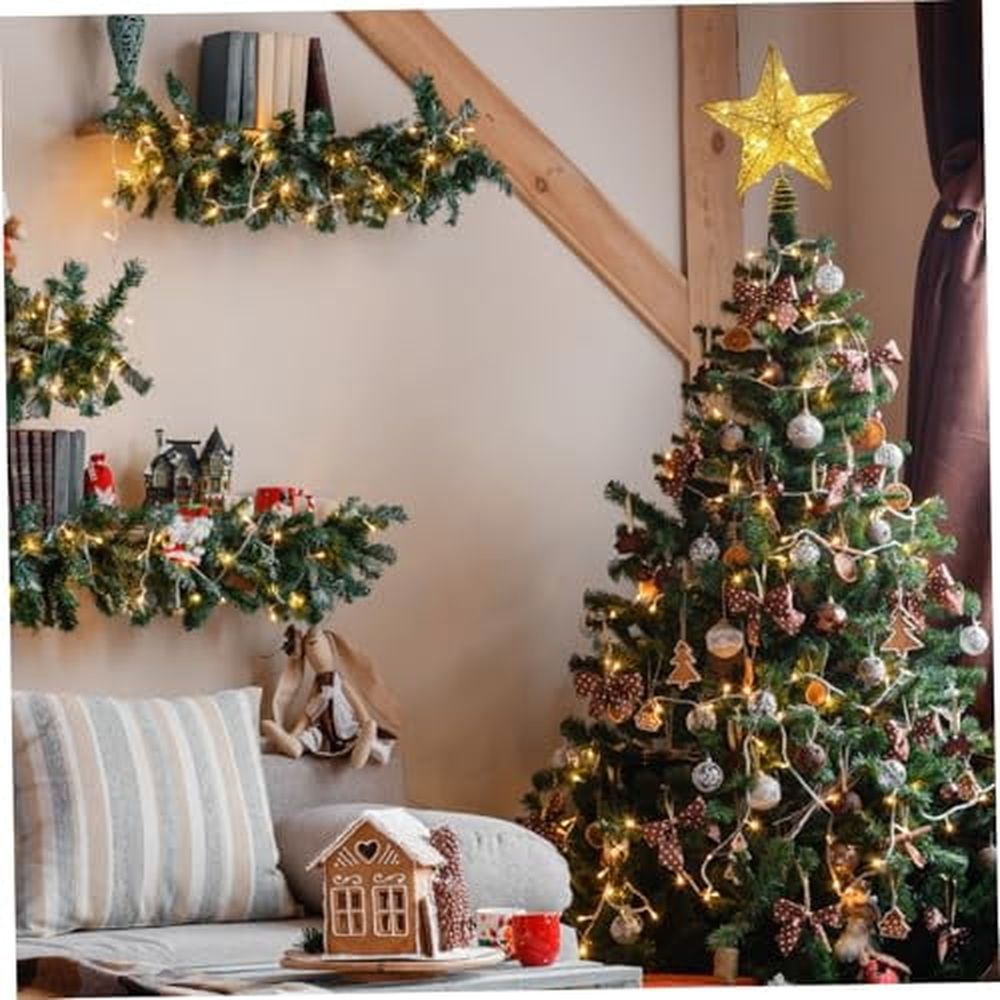 Christmas Star Tree Topper 10" Light Tree Topper with 20 Lamp Beads Shiny Star-Shape Christmas Gold Ornament for Indoor,Outdoor,Home Decor(No Battery)