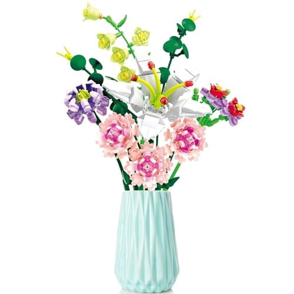 Flower Bouquet Building Blocks Artificial Pink Carnation Botanical Collection Bricks Sets Kits Christmas X'Mas Birthday Anniversary Valentine Gifts for Adults Women Mom Girlfriends(514PCS)