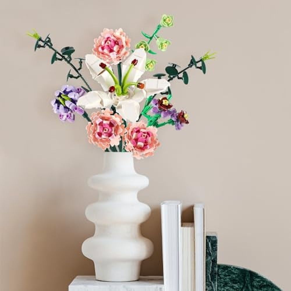 Flower Bouquet Building Blocks Artificial Pink Carnation Botanical Collection Bricks Sets Kits Christmas X'Mas Birthday Anniversary Valentine Gifts for Adults Women Mom Girlfriends(514PCS)