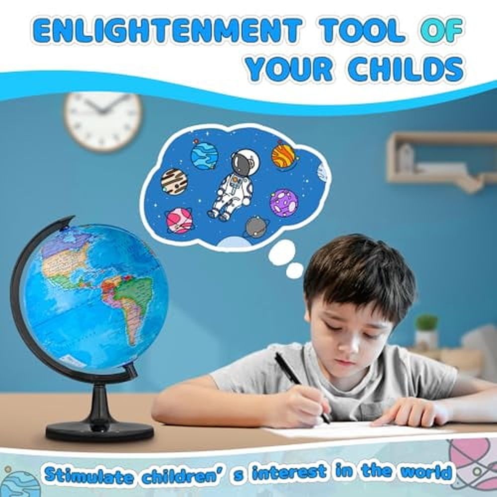 8" Kids Globe,Political Globe with HD Waterproof Surface & Writable & Erasable Globe & Bright Colors to Stimulate Children\'s Interest,Funny Educational Tools & Desk Decoration & Gifts