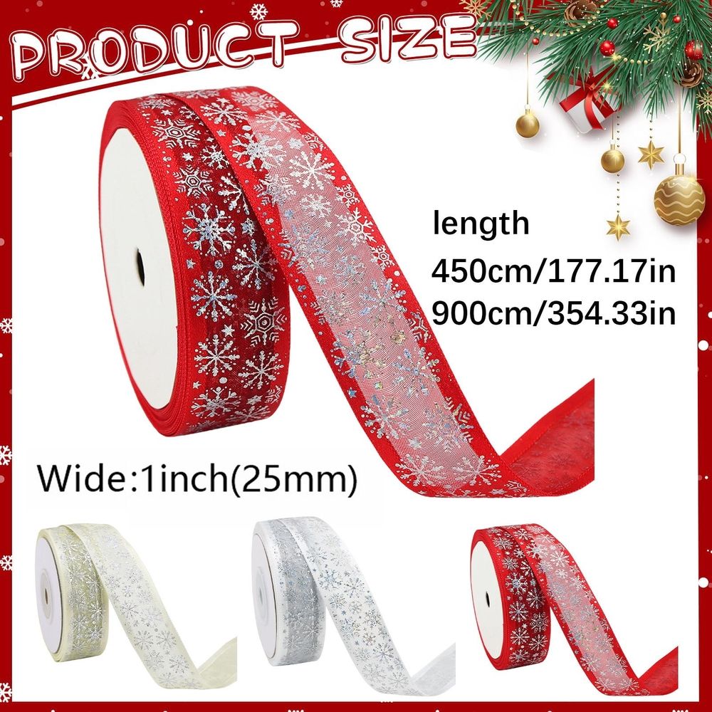 Snowflake Ribbon,Glitter Snowflake Wired Ribbon,Wreath,Party Decoration and Gift Wrapping Bows,Festive Ribbon for Crafts and Decor,DIY Material for Sparkly Accent for Packages and Ornaments