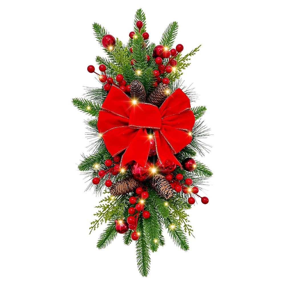 Cordless Prelit Stairway Trim Paired with Christmas Wreaths,Designed for Front Door,Holiday Wall and Window Hanging,Perfect for Indoor and Outdoor Xmas Decor on Staircases,Doors and Windows