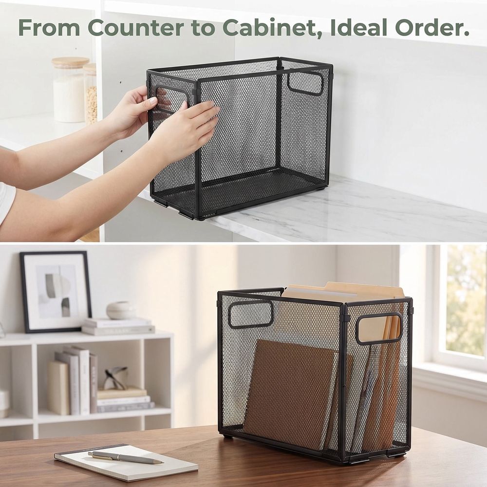 Metal Desktop File Box with Widened Side Baffles for Secure Paper Storage