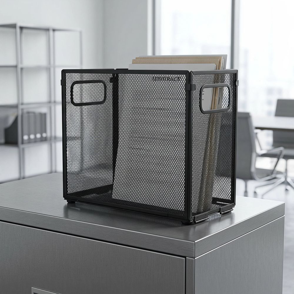 Metal Desktop File Box with Widened Side Baffles for Secure Paper Storage