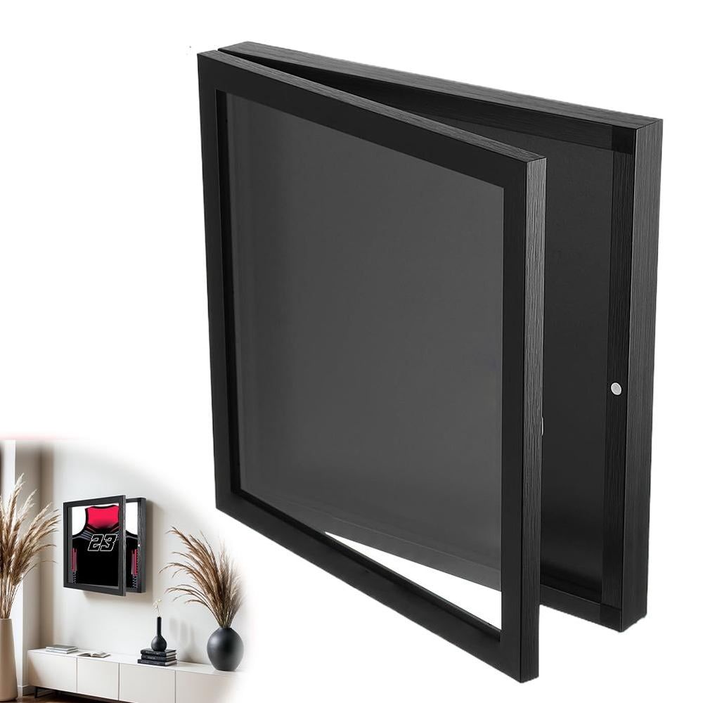 Jersey Frame Display Case Shadow Box - 3 Sizes Black Imitation Wood T Shirt Frame with UV Protection Acrylic, Baseball Basketball Football Soccer Hockey Sport Shirt frames for Wall Display