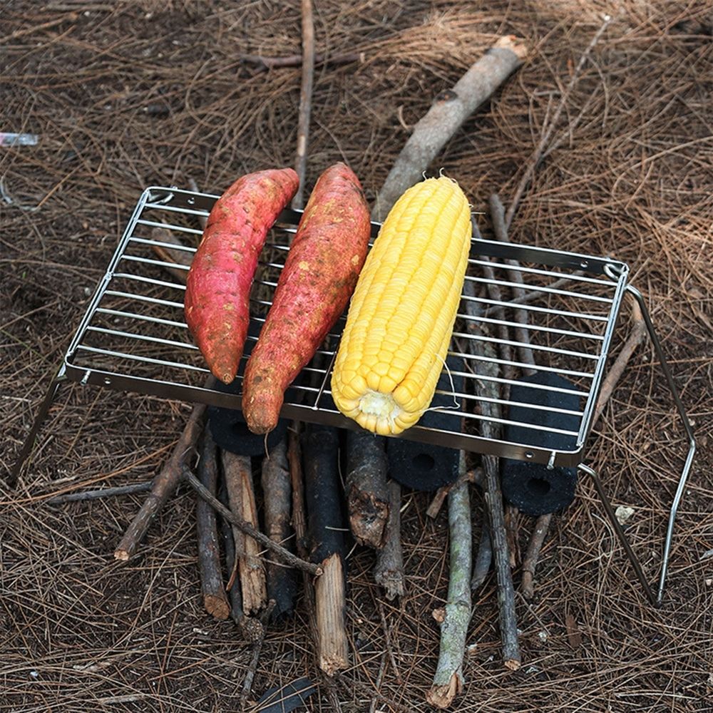 Folding Campfire Grill, Stainless Steel Camping Grill Grate with Foldable Legs for Different Cookware,Thickened Non Stick Grill, Easy to Clean,Suitable for Outdoor Camping Cooking