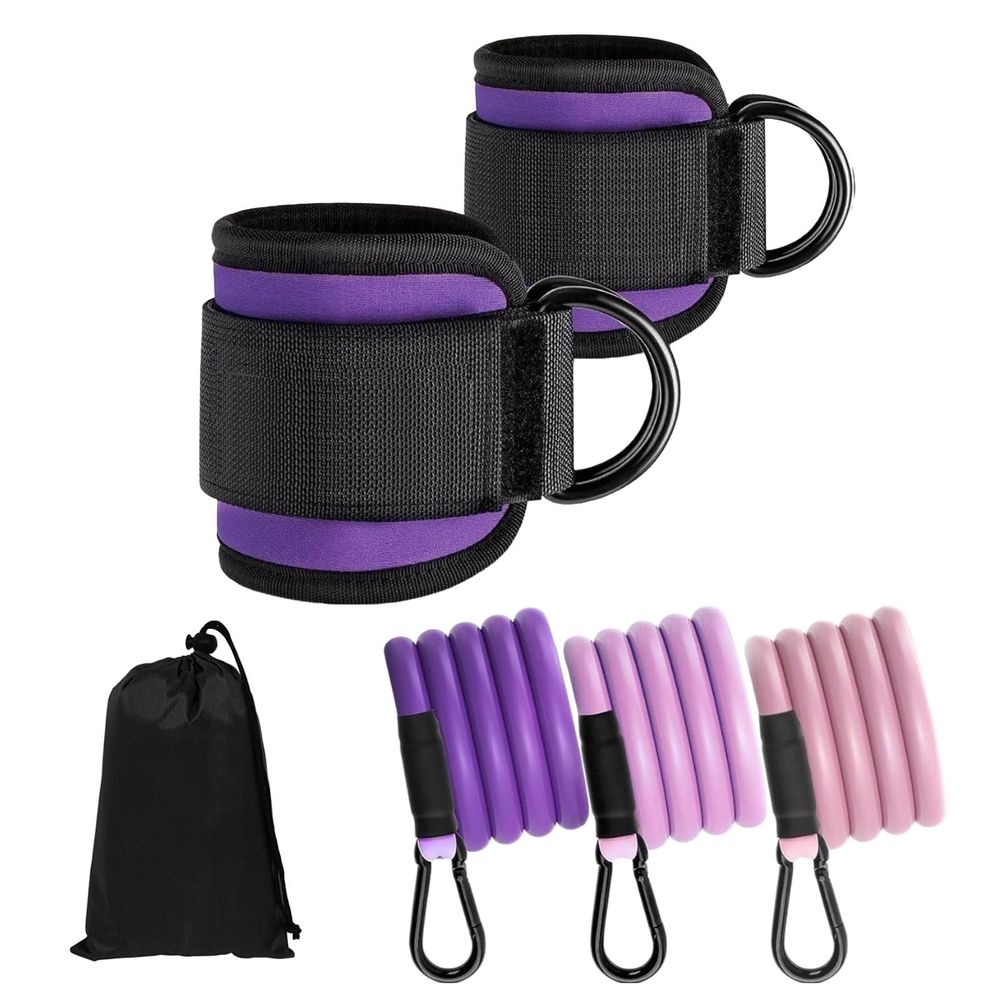 Adjustable Ankle Straps with Resistance Bands, 3-Level 10-30lbs Tension, Leg & Glute Workout Equipment for Home Gym, Padded Cuffs for Squats & Hip Thrusts, 12.6in