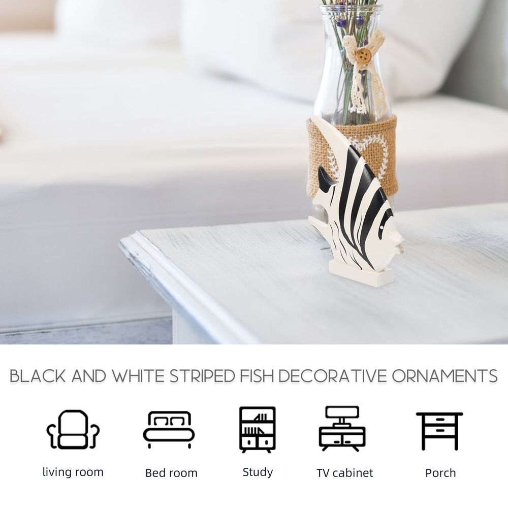 2Pcs Black White Wooden Fish Decorations Desktop Mediterranean Style