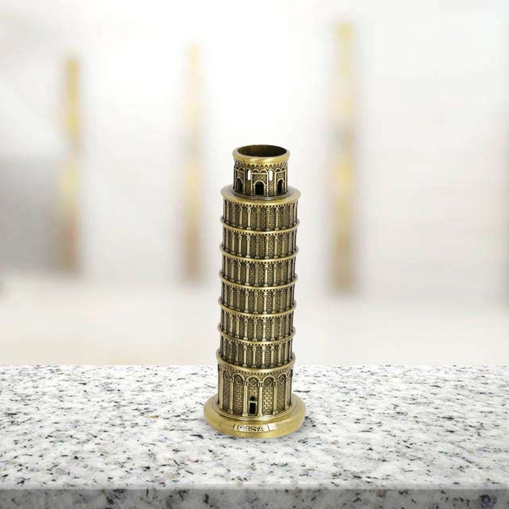 Golden Leaning Tower of Figurine Decorative Sculpture for Living Room Shelf 1 Piece
