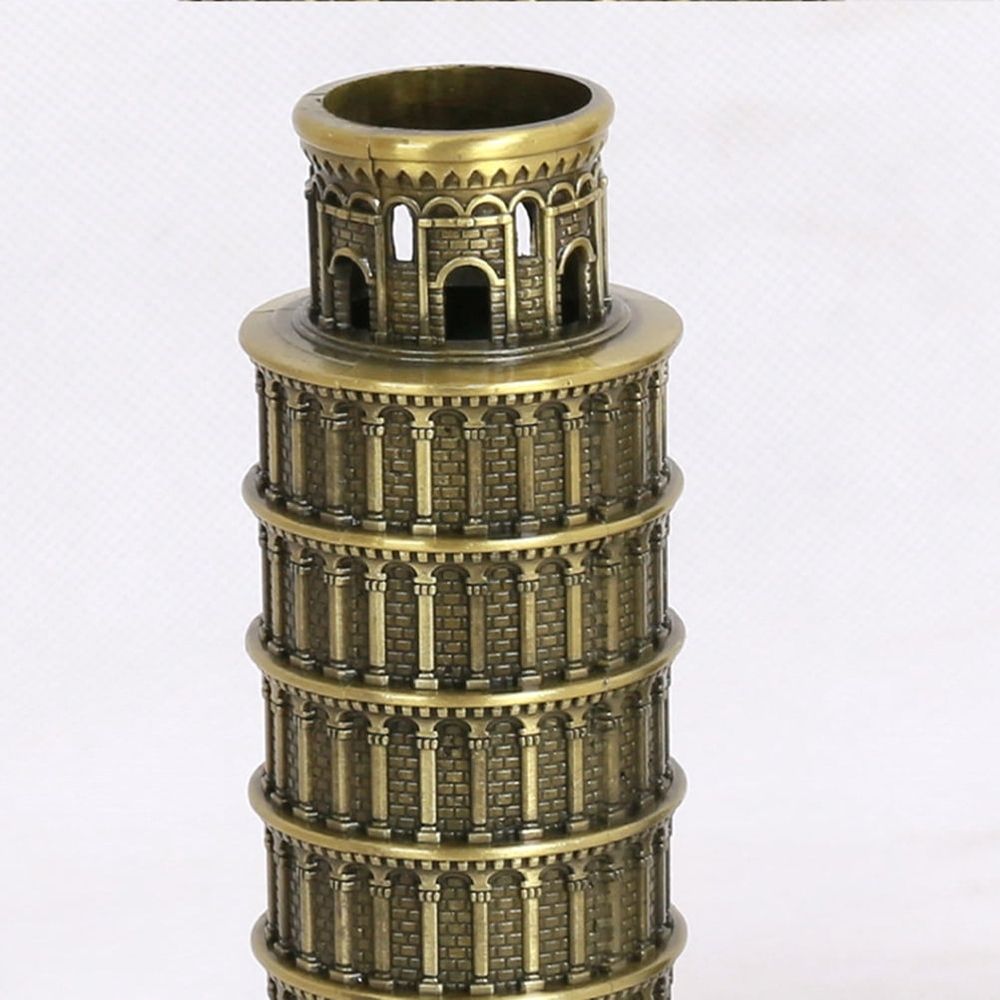 Golden Leaning Tower of Figurine Decorative Sculpture for Living Room Shelf 1 Piece