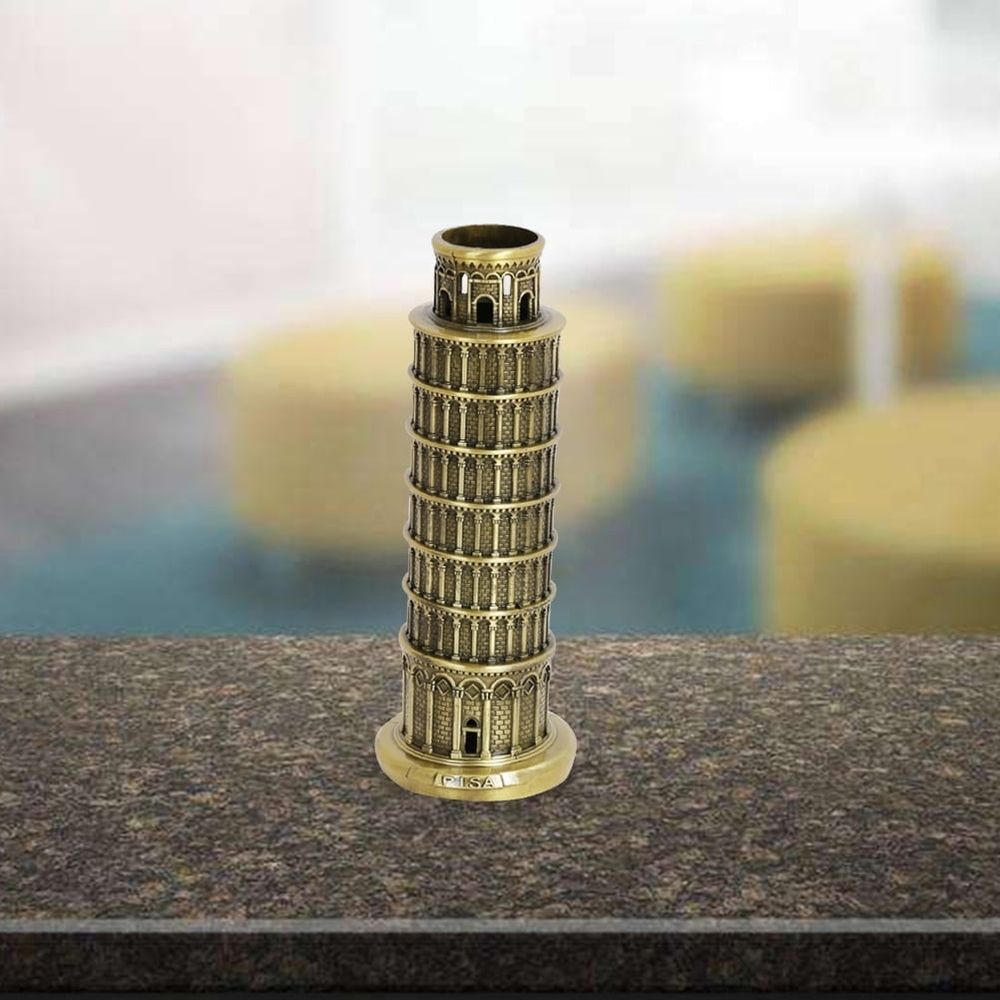 Golden Leaning Tower of Figurine Decorative Sculpture for Living Room Shelf 1 Piece