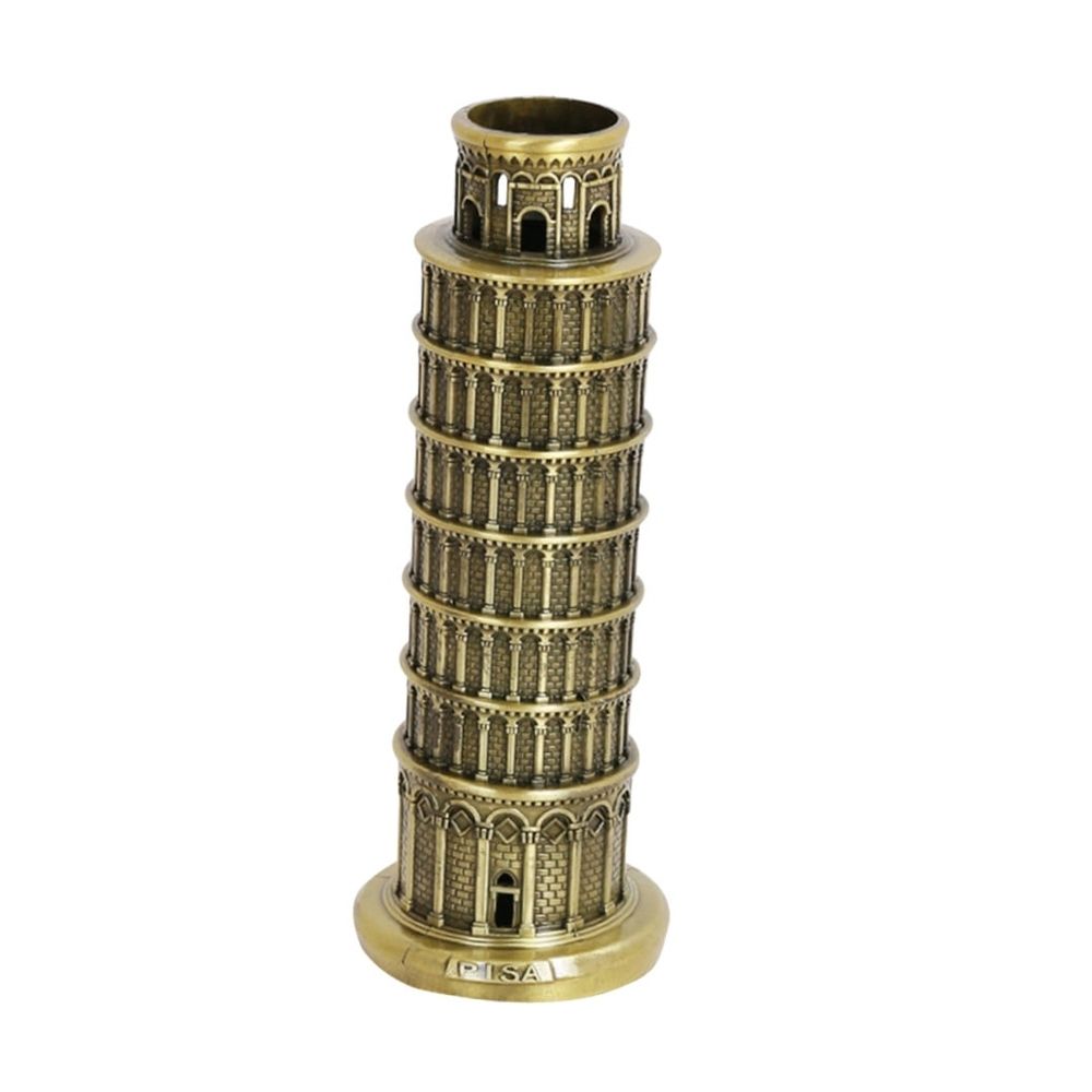 Golden Leaning Tower of Figurine Decorative Sculpture for Living Room Shelf 1 Piece