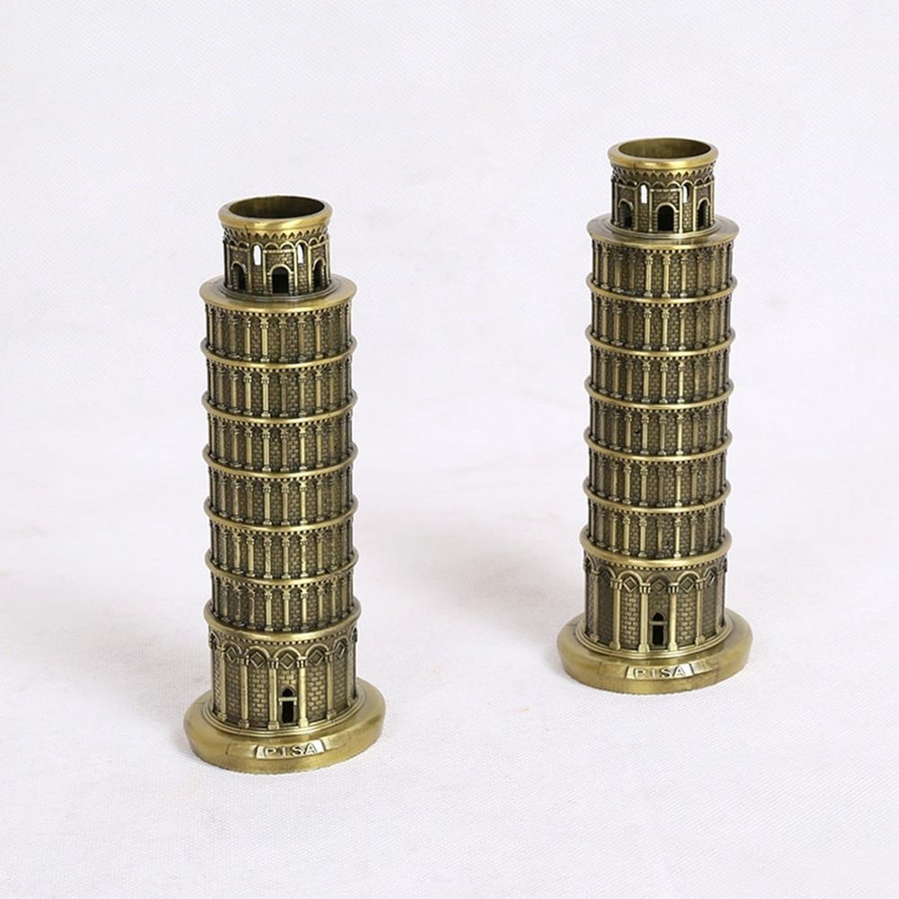Golden Leaning Tower of Figurine Decorative Sculpture for Living Room Shelf 1 Piece