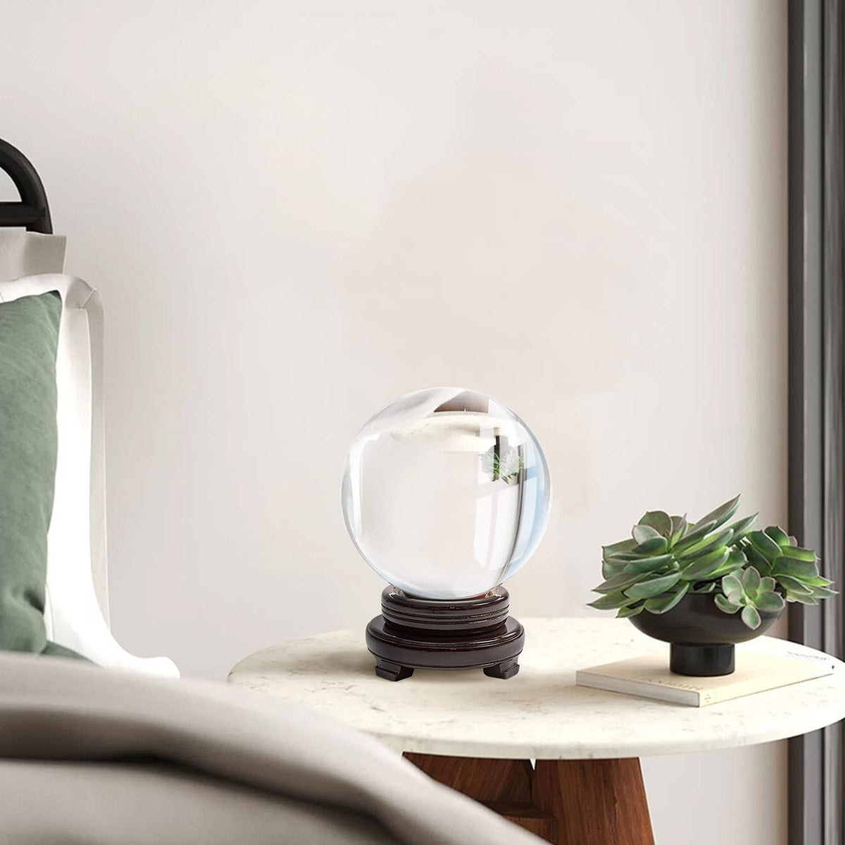 Crystal Ball 150mm Clear Crystal Ball Artificial Glass Crystal Ball Magic Healing Crystal Sphere Ball Lense Ball with Wooden Stand
