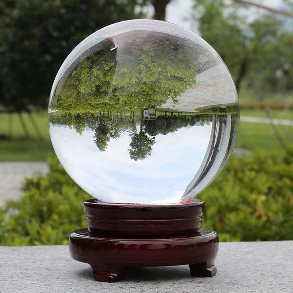 Crystal Ball 150mm Clear Crystal Ball Artificial Glass Crystal Ball Magic Healing Crystal Sphere Ball Lense Ball with Wooden Stand