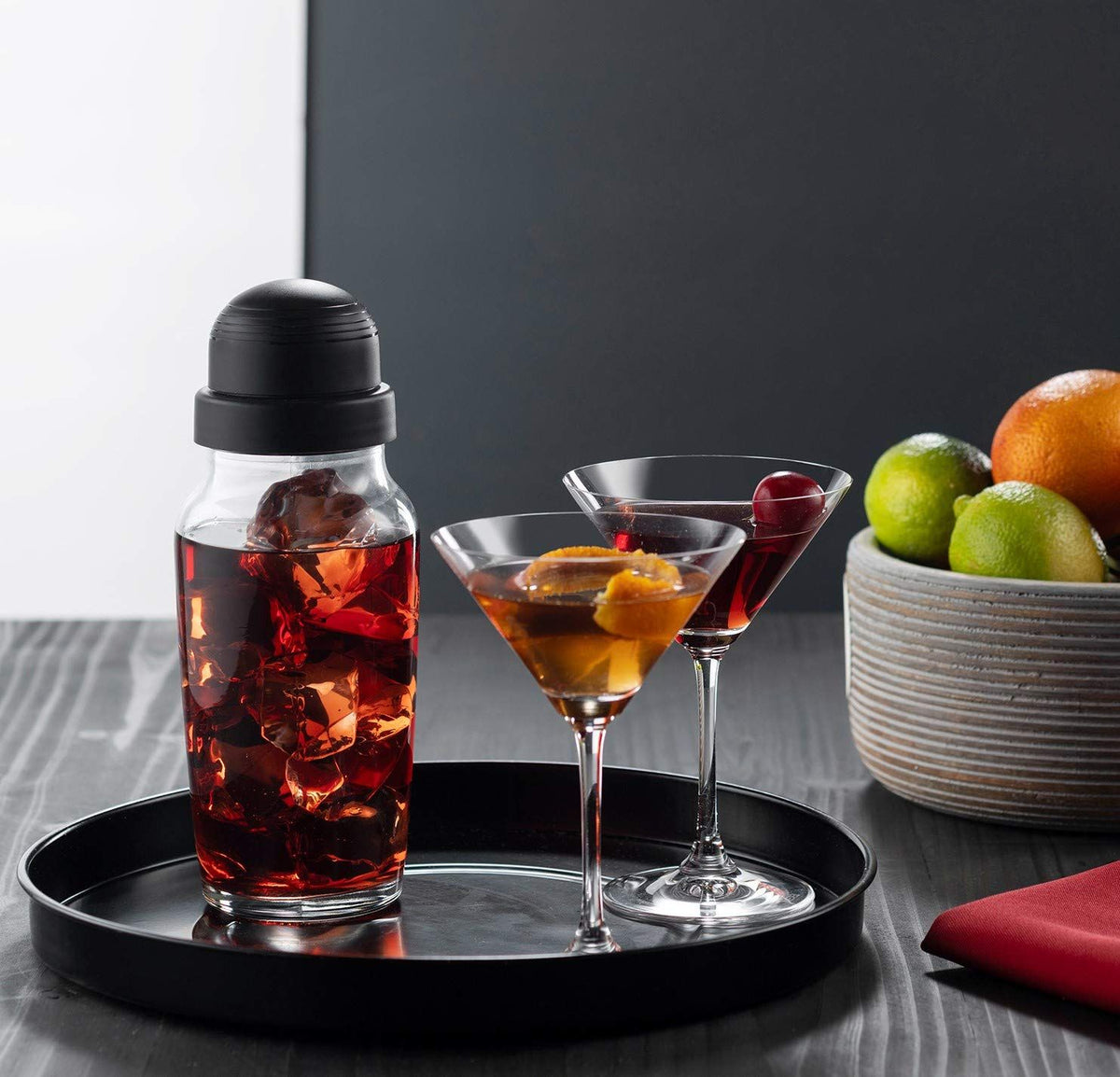 Cocktail Shaker, Martini Shaker,  Made Glass Bar Shaker Built in filter, 19oz (Glass Sherk Cup Black one)