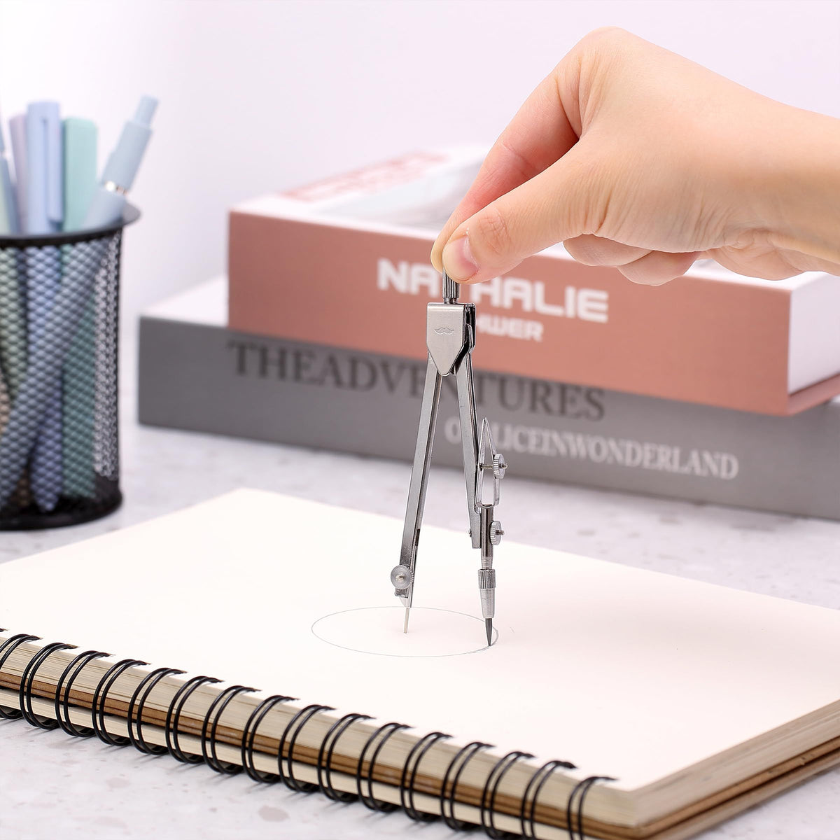 Pen- Compass for Geometry, Silver with Extra Leads, Metal Compass Drawing Compass, Compass Drawing, Drafting Compass