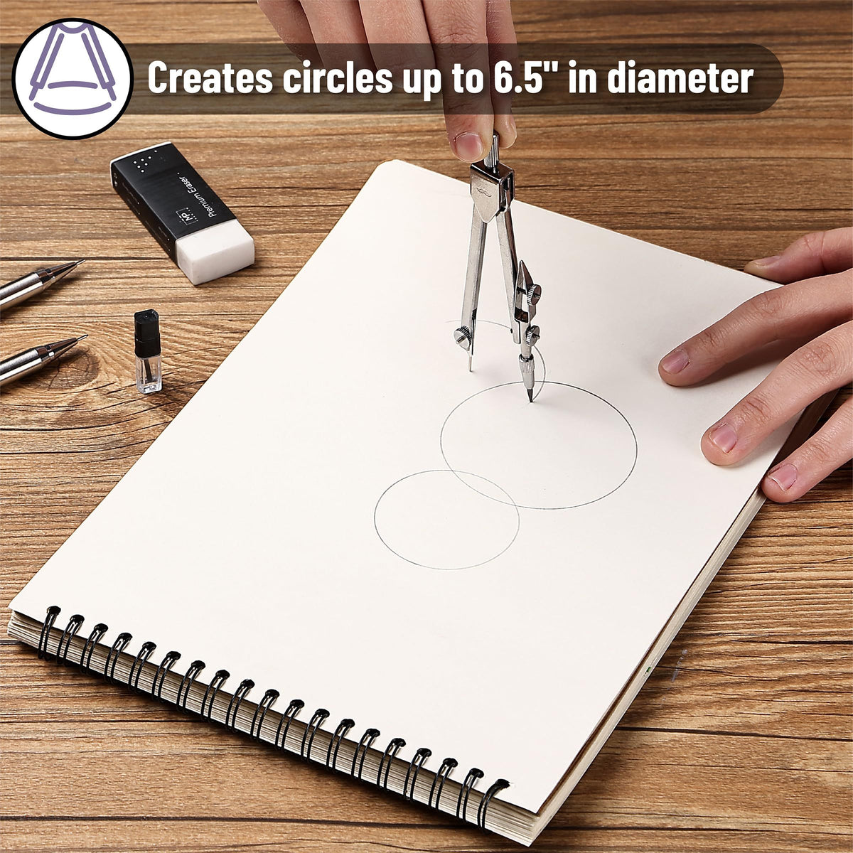 Pen- Compass for Geometry, Silver with Extra Leads, Metal Compass Drawing Compass, Compass Drawing, Drafting Compass