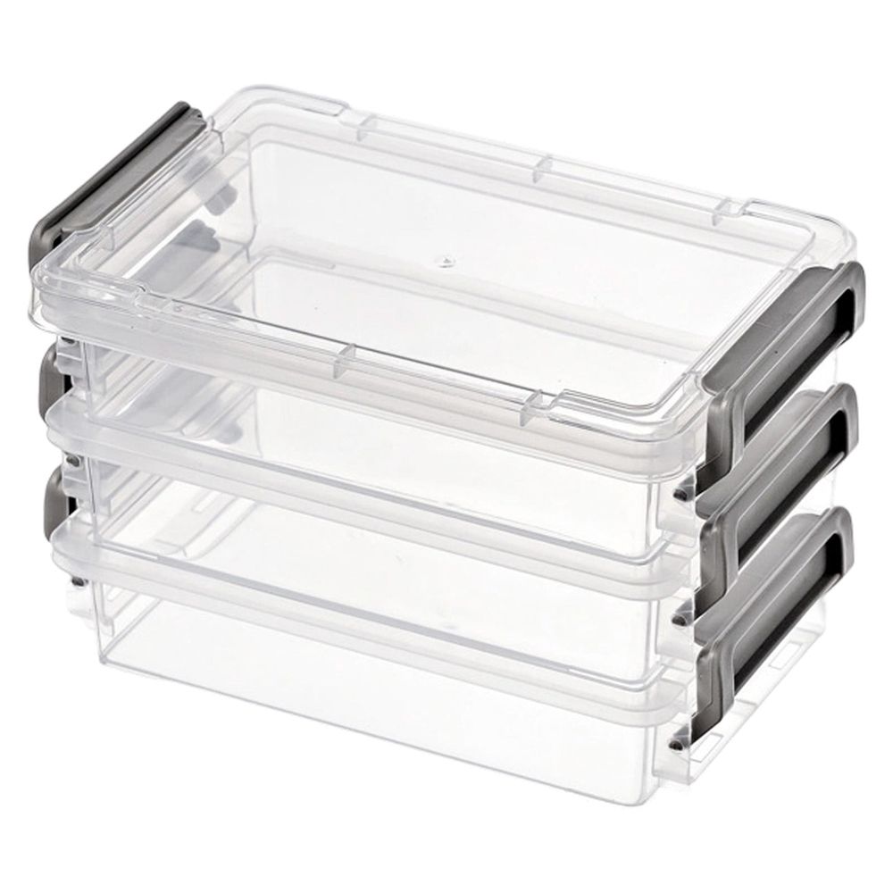 Plastic Storage Containers with Lids,Portable Project Case Document Organizer, Stackable Plastic File Storage Box,for A4 File Paper Documents Scrapbook Art Supplies(Grey 19x14.5cm)