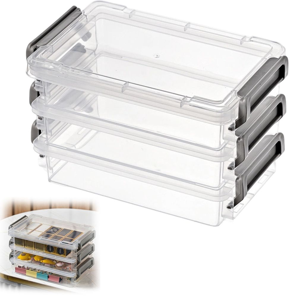 Plastic Storage Containers with Lids,Portable Project Case Document Organizer, Stackable Plastic File Storage Box,for A4 File Paper Documents Scrapbook Art Supplies(Grey 19x14.5cm)