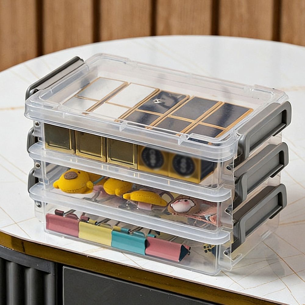 Plastic Storage Containers with Lids,Portable Project Case Document Organizer, Stackable Plastic File Storage Box,for A4 File Paper Documents Scrapbook Art Supplies(Grey 19x14.5cm)