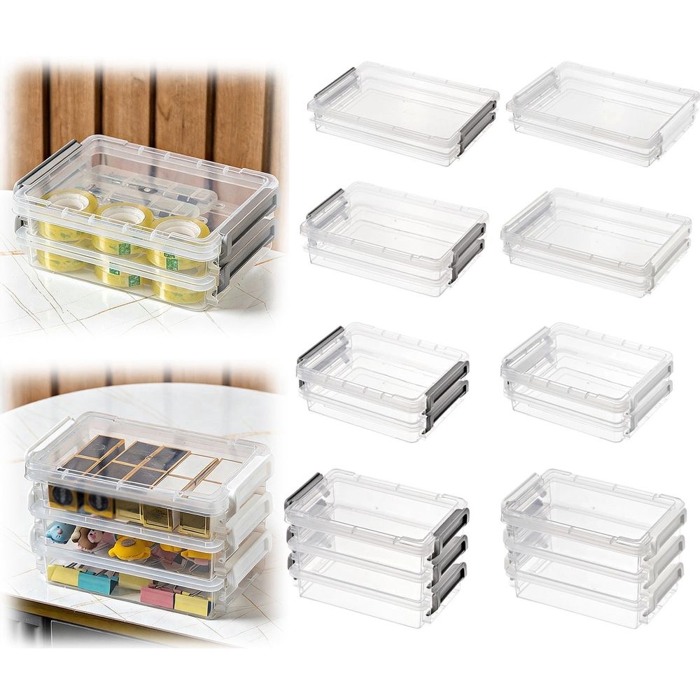 Plastic Storage Containers with Lids,Portable Project Case Document Organizer, Stackable Plastic File Storage Box,for A4 File Paper Documents Scrapbook Art Supplies(Grey 19x14.5cm)