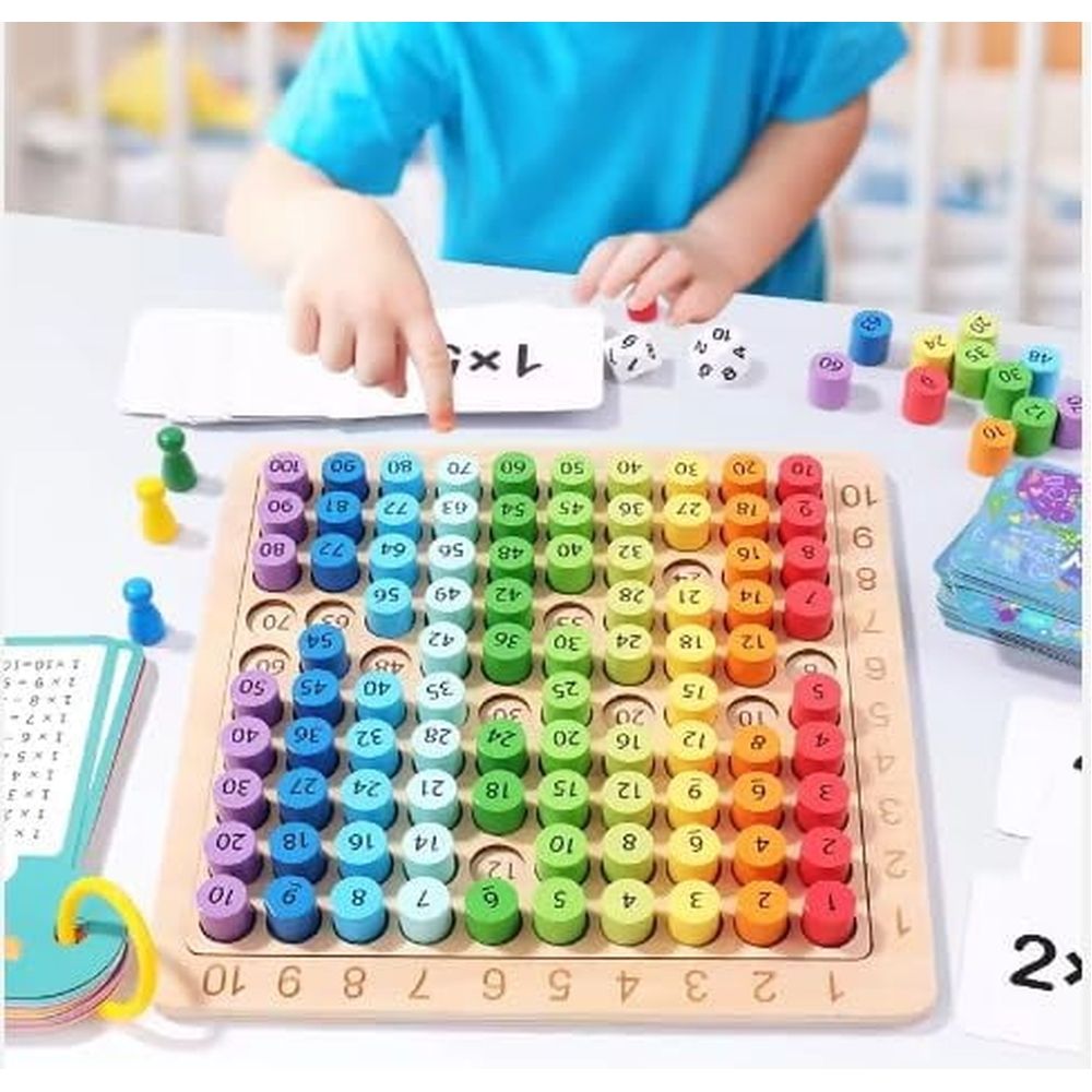 Multiplication Marathon 3 in-1 Wooden Montessori Multiplication Table Game for Toddlers, Preschool, Home School, and Middle School Students (Including Game Instructions)