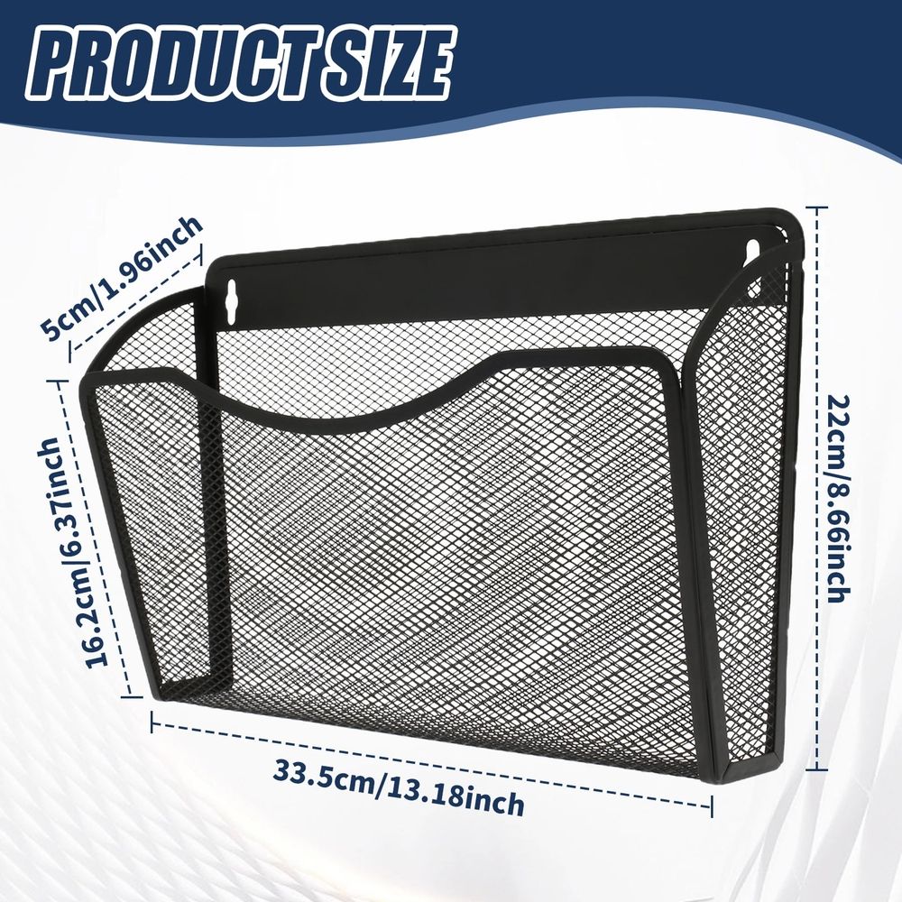 Magnetic File Holder Carbon Steel Magnetic File Organizer No Drilling Magnetic File Folder Holder Large Capacity Paper Holder Multifunctional Mail Organizer for Refrigerator Black