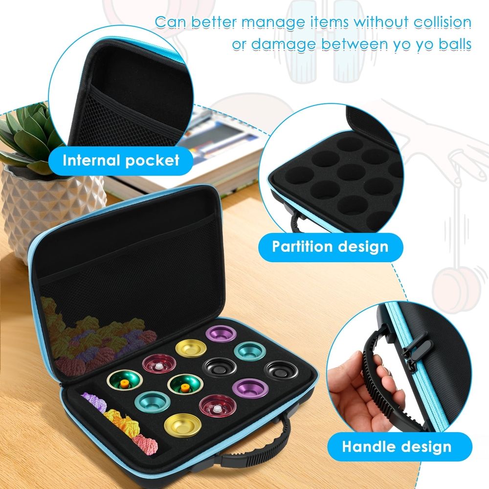 12 Holes Yoyo Ball Storage Bag, Yoyo Carry Case with Handle, Lightweight Outdoor Equipment Protective Bag for Daily Training