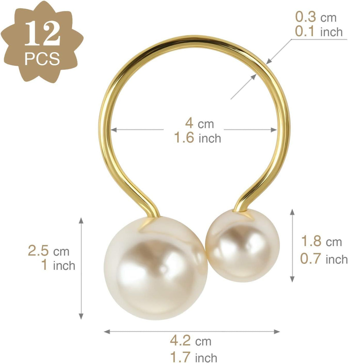 Set of 12 Pearl Napkin Rings, Gold Napkin Ring Holders for Formal or Casual Dinning Table Decor birthday party or any occasions