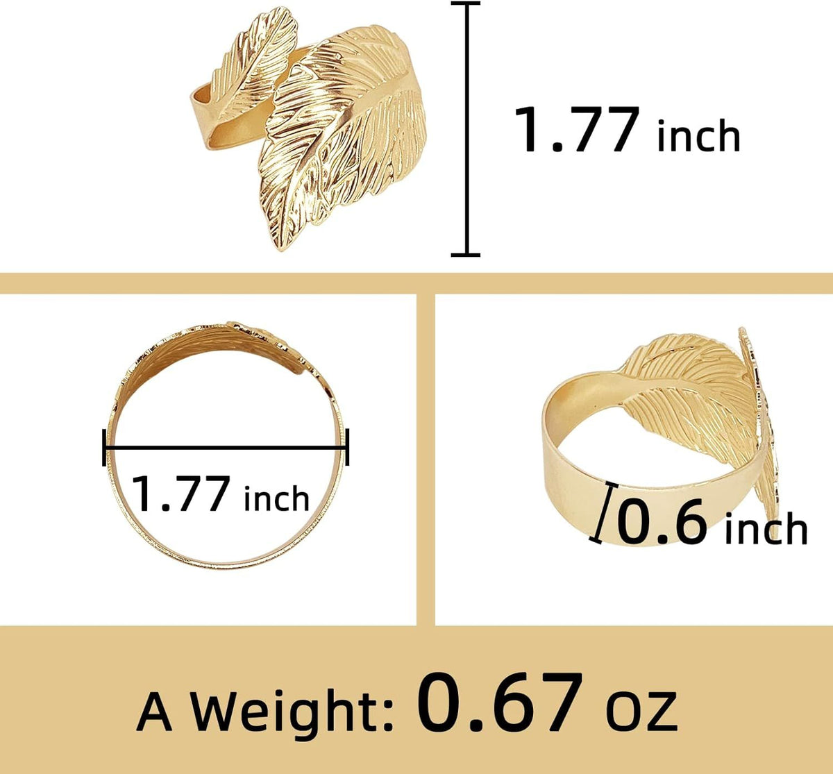 Gold Leaf Napkin Rings Set of 8, Metal Material  Gold design napkin rings look more stylish and sophisticated