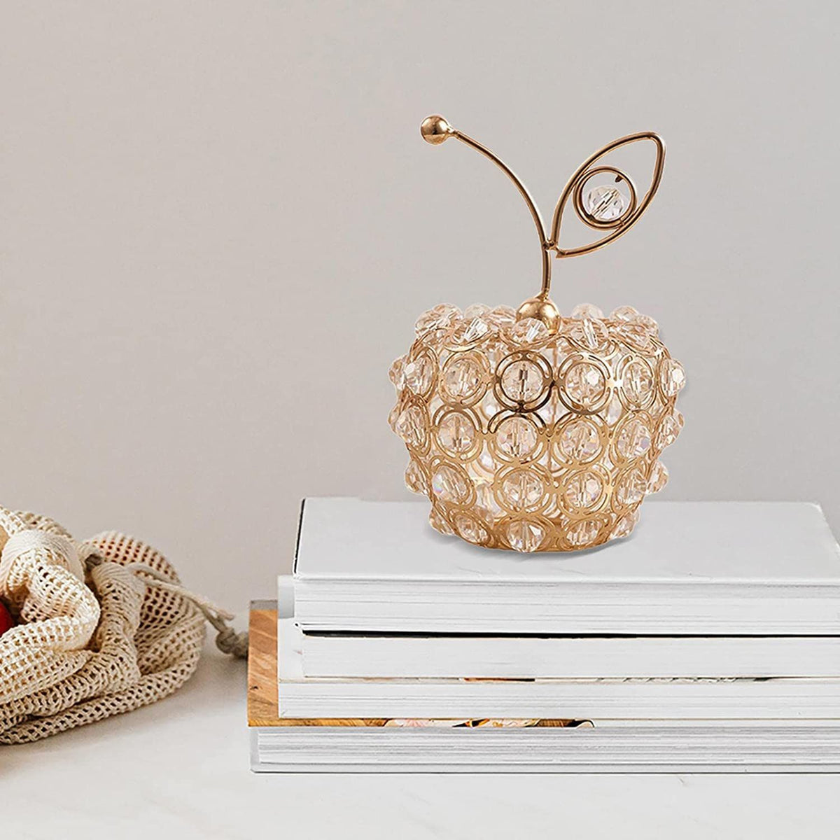 Rhinestone Crystal Pear Apple Statue Adorable Collectible Figurines Decorative Crafts for Living Room Bedroom Desktop Decor