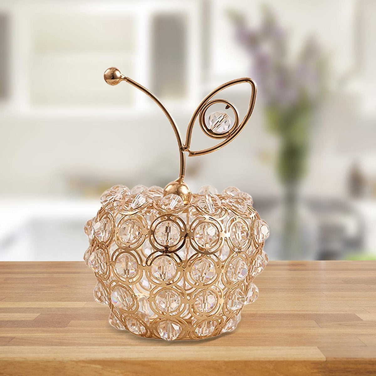 Rhinestone Crystal Pear Apple Statue Adorable Collectible Figurines Decorative Crafts for Living Room Bedroom Desktop Decor