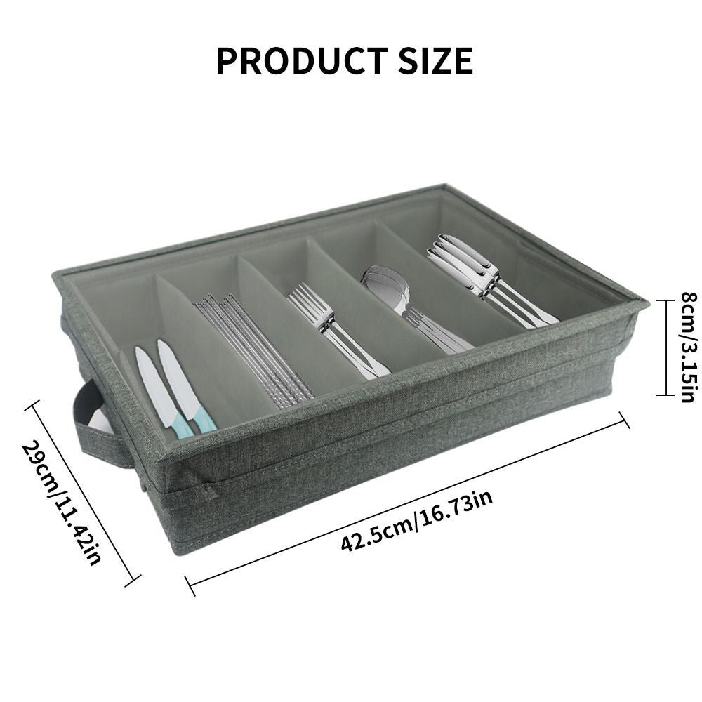 Flatware Storage Case  Adjustable Compartments - Tableware Utensil Chest with Carrying Handles - Protects and Organizes
