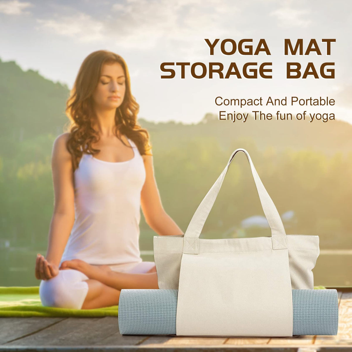 Yoga Bag with Yoga Mat Carrier, Pilates Tote Bag and Yoga Block for Women, Canvas Shoulder Bag with Pocket for Gym, Office
