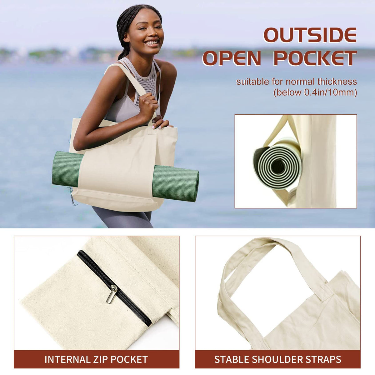 Yoga Bag with Yoga Mat Carrier, Pilates Tote Bag and Yoga Block for Women, Canvas Shoulder Bag with Pocket for Gym, Office