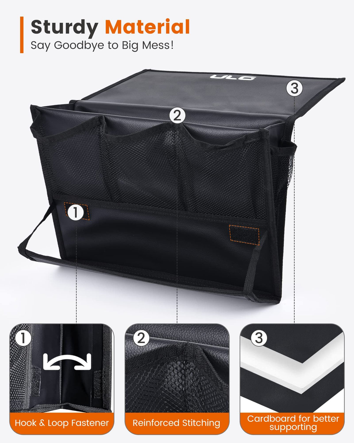 Bedside Caddy, Hanging Bedside Organizer with Power Strip Holder, Bedside Storage Organizer with 6 Pockets,(Black)