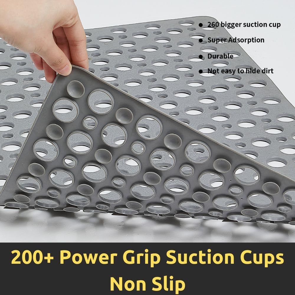 Non Slip Shower Mat with Suction Cups and Drain Holes, 30x17 in Soft Machine Washable Bathtub Mat Non Slip Bath Mat for Tub