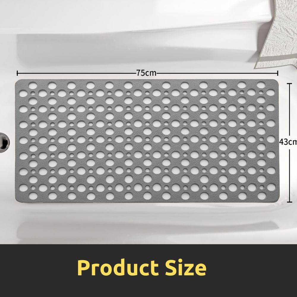 Non Slip Shower Mat with Suction Cups and Drain Holes, 30x17 in Soft Machine Washable Bathtub Mat Non Slip Bath Mat for Tub