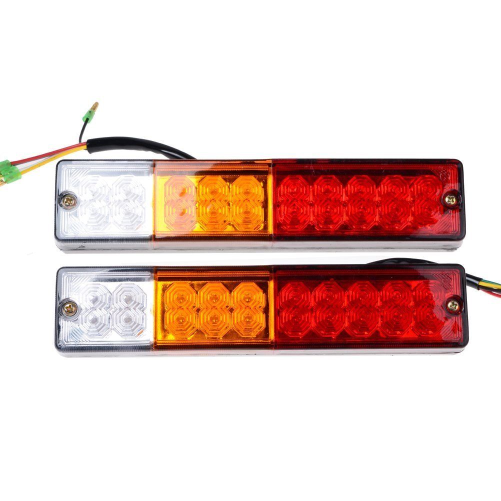 20-LED Truck Trailer Tail Light Turn Signal Reverse Brake Light, Stop Rear Flash Lamp Red-Amber-White Waterproof (Pack of 2)