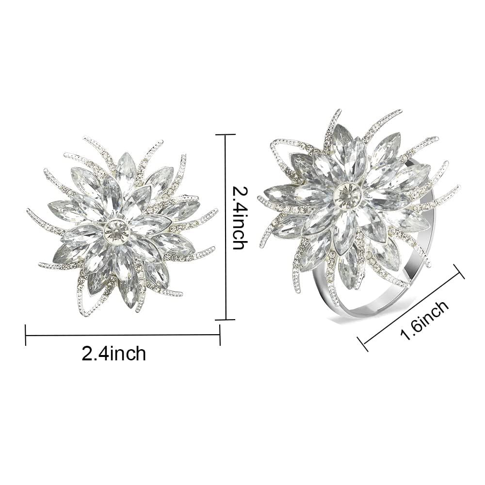 Bling Metallic Napkin Rings Set of 12, Elegant Alloy Diamond Snowflake Napkins Ring Decor Gifts for Weddings, Receptions(Silver)