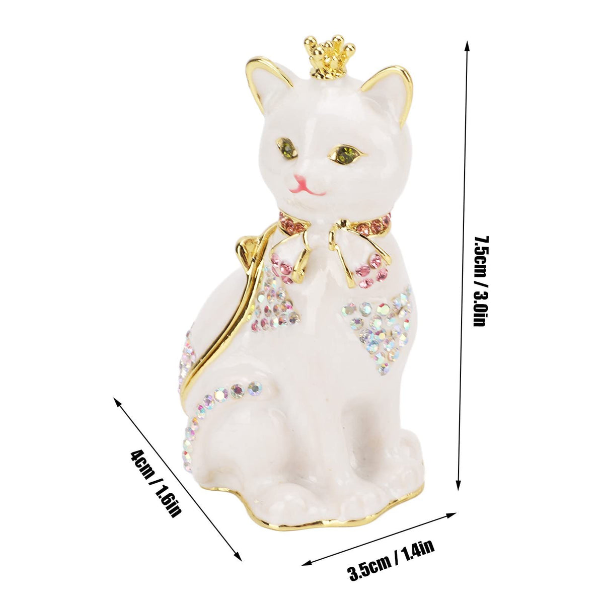 Enameled Trinket Box, Hand Painted Enameled Cat Jewelry Box with Sparkling Rhinestones for Home Office Decor