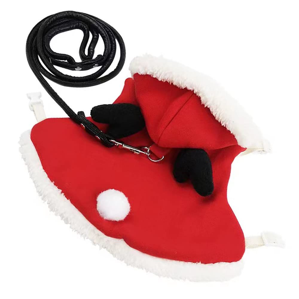 Small Animals Christmas Costume for Rabbit Kitten Elk Cape with Deer Antler Bunny Clothes with Rabbit Leash Holiday Guinea Pig (M)