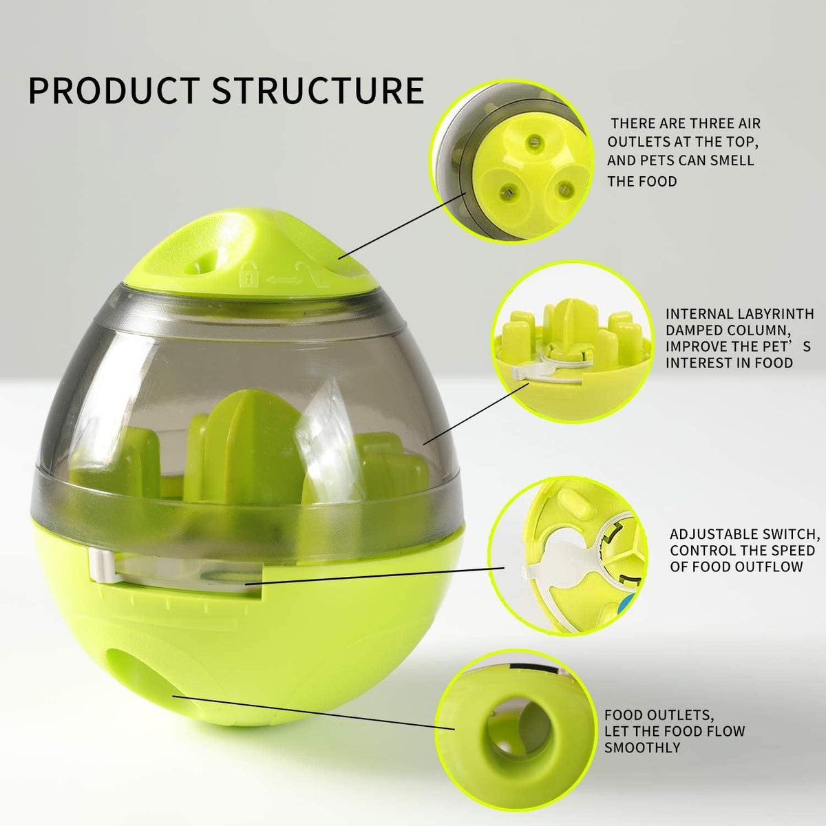 Tumbler Pet Toy, Automatic Pet Slow Feeder Treat Ball, Cat Dog Toy for Pet Increases IQ Interactive, Adjustable Dog Treat (Green)